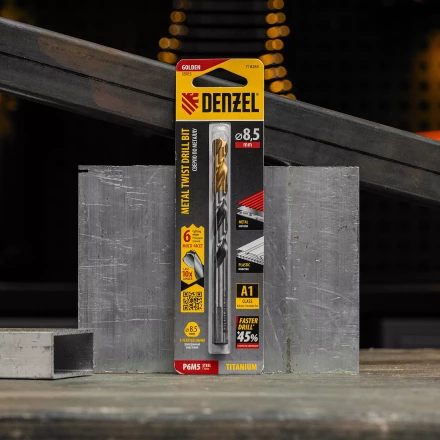 Сверло спиральное по металлу Denzel, 8,5 x 117мм, Р6М5, Golden Tip, многогранная заточка, 718283 купить в Надыме