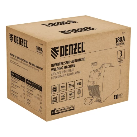 Аппарат инвертор. полуавтомат. cварки Denzel IMIG-185SDR 94363, 180 А, ПВ 60%, катушка 5 кг купить в Надыме