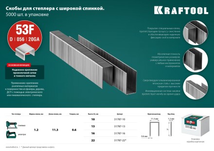 Скобы тип 20GA (53F / D / 056) 5000 шт 31787-13 купить в Надыме