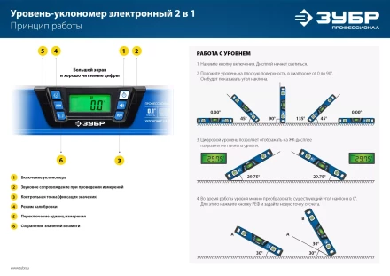 ЗУБР 400 мм, 0-90°, ±0,2°, уровень-уклономер, Профессионал (34286) купить в Надыме
