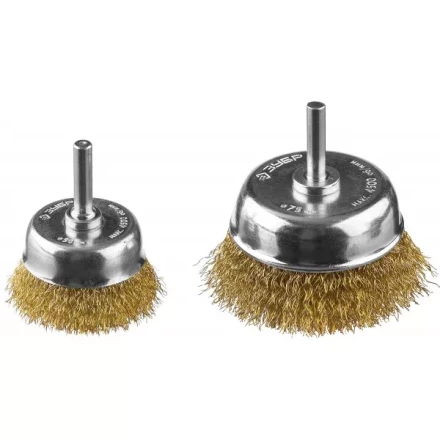 ЗУБР "ПРОФЕССИОНАЛ". Набор щеток чашечных для дрели, витая стальная латунированная проволока 0,3мм, 50/75мм, 2шт 3531-H2_z02 купить в Надыме