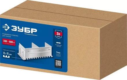 ЗУБР зуб 10*10 мм, до 600 мм, оцинкованная сталь, Раздвижная гребенка для плитки, ПРОФЕССИОНАЛ (08045-10) купить в Надыме