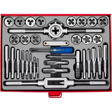 Набор ЗУБР "ЭКСПЕРТ" с металлореж. инструментом, метчики однопроходные и плашки М3-М12, оснастка-в метал. боксе, 35пред. 28117-H35 купить в Надыме