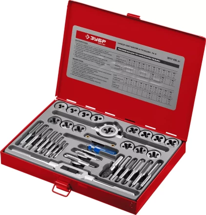 Набор ЗУБР "ЭКСПЕРТ" с металлореж. инструментом, метчики однопроходные и плашки М3-М12, оснастка-в метал. боксе, 35пред. 28117-H35 купить в Надыме