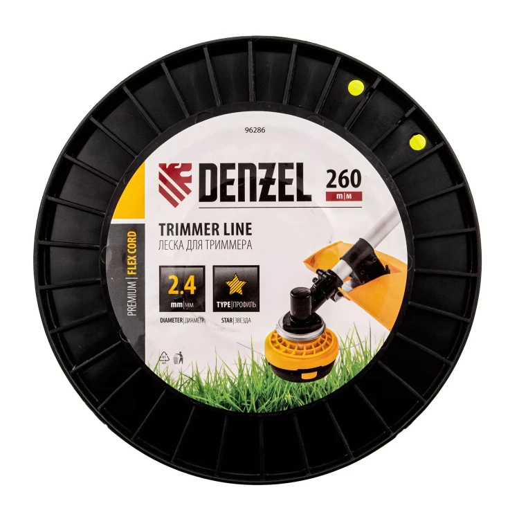 Леска для триммера звезда Denzel, 2,4мм х 260м, на DIN катушке FLEX CORD, 96286 купить в Надыме