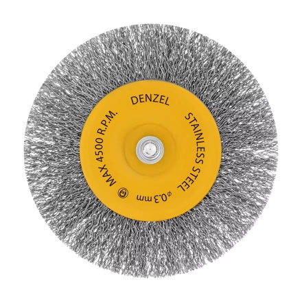 Щетка для дрели Denzel 100 мм, плоская, со шпилькой, нержавеющая витая проволока, 744793 купить в Надыме