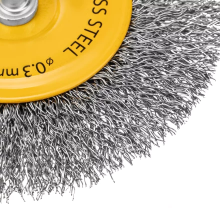 Щетка для дрели Denzel 100 мм, плоская, со шпилькой, нержавеющая витая проволока, 744793 купить в Надыме
