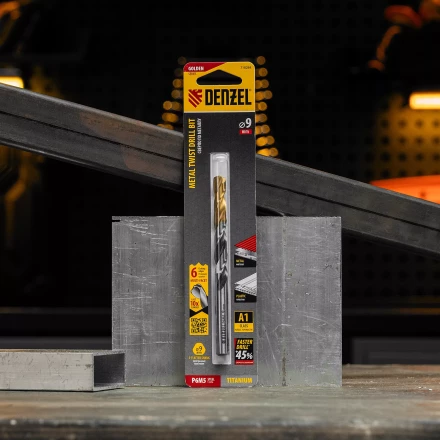 Сверло спиральное по металлу Denzel 9 x 125мм, Р6М5, Golden Tip, многогранная заточка, 718284 купить в Надыме
