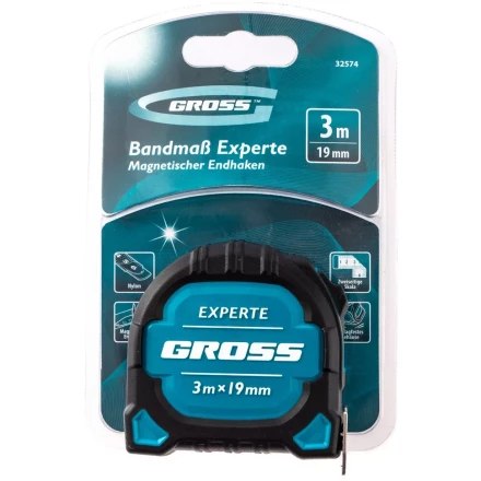 Рулетка Experte, 3 м x 19 мм, двухкомпонентный корпус, магнит, двухсторонняя разметка, нейлон Gross 32574 купить в Надыме