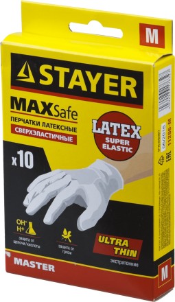 Перчатки STAYER &quot;MASTER&quot; латексные экстратонкие, M, 10шт 11206-M купить в Надыме