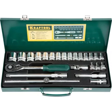 Набор торцовых головок KRAFTOOL "INDUSTRIE QUALITAT" (1/2") универсальный, Cr-V, металлический кейс, 24 предмета 27892-H24_z01 купить в Надыме