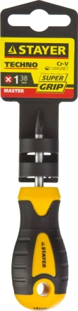 Отвертка STAYER "MASTER" "ТECHNO", двухкомпонентная рукоятка, магнитный наконечник, Cr-V, PH1x38мм 2508-38-1_z02 купить в Надыме