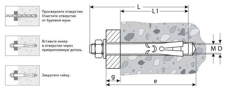 ЗУБР М10 х 97 мм, 40 шт, анкерный болт с гайкой, Профессионал (302342-10-097) купить в Надыме