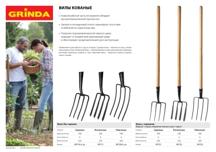 Вилы GRINDA кованые, навозные 4 круглых зубца, без черенка, 180х300мм 39720-4_z01 купить в Надыме