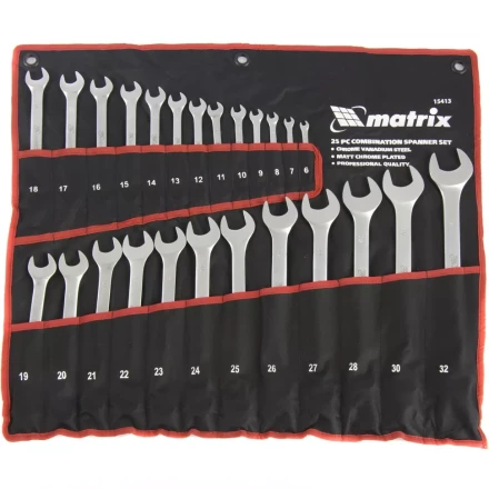 Набор ключей комбинированных 6 - 32 мм 25штук CrV матовый хром MATRIX 15413 купить в Надыме