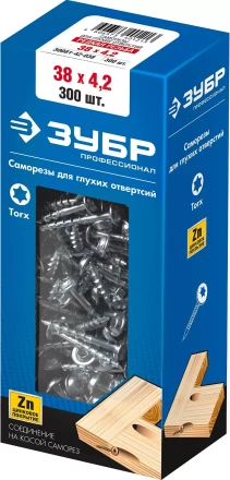 ЗУБР 38 х 4.2 мм, редкая резьба, ТХ20, цинк, 300 шт, саморез для глухих отверстий, Профессионал (30081-42-038) купить в Надыме