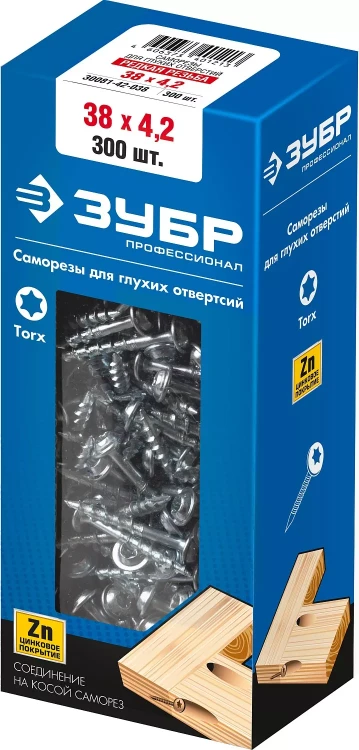ЗУБР 38 х 4.2 мм, редкая резьба, ТХ20, цинк, 300 шт, саморез для глухих отверстий, Профессионал (30081-42-038) купить в Надыме