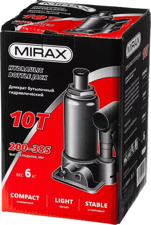 Домкрат гидравлический бутылочный, 10т, 200-385 мм, MIRAX 43260-10 43260-10 купить в Надыме