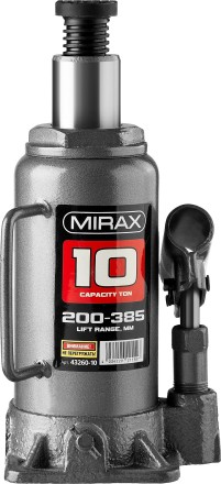 Домкрат гидравлический бутылочный, 10т, 200-385 мм, MIRAX 43260-10 43260-10 купить в Надыме