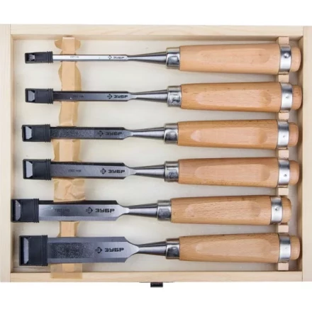 Набор ЗУБР Стамески-долото "ЭКСПЕРТ" с деревянной ручкой, хромованадиевых, 6; 10; 12; 16; 20; 25мм, 6шт 18096-H6 купить в Надыме
