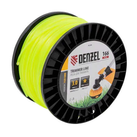 Леска для триммера звезда Denzel, 3,0мм х 166м, на DIN катушке FLEX CORD, 96288 купить в Надыме
