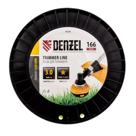 Леска для триммера звезда Denzel, 3,0мм х 166м, на DIN катушке FLEX CORD, 96288 купить в Надыме