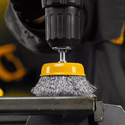 Щетка для дрели Denzel, 75 мм, Чашка, со шпилькой, нержавеющая витая проволока, 744773 купить в Надыме