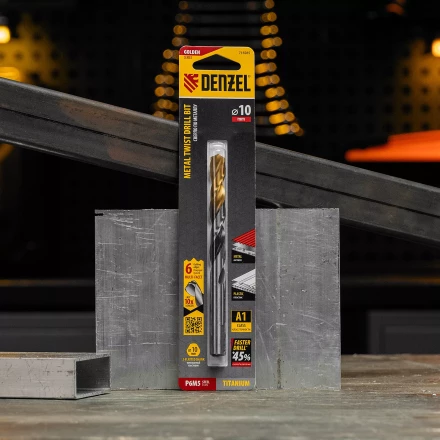 Сверло спиральное по металлу Denzel 10 x 133мм, Р6М5, Golden Tip, многогранная заточка, 718285 купить в Надыме