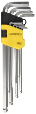Набор STAYER Ключи "MASTER" имбусовые длинные с шариком, Cr-V, сатинир. покрытие, пластик. держатель, HEX 1,5-10мм, 9 пр 2741-H9-2 купить в Надыме