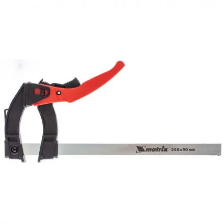 Струбцина реечная быстрозажимная пластиковый корпус рычажно-храповой механизм 250 х 90 х 340 мм штанга 5 х 20 мм Matrix 20737 купить в Надыме