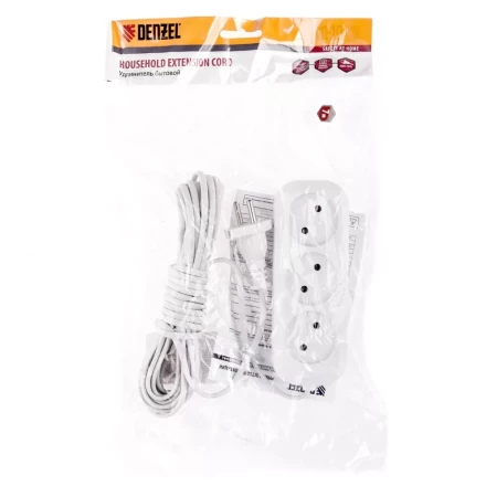 Удлинитель бытовой без заземления 7 м 3 розетки 6 А серия УХ6 Denzel 95928 купить в Надыме