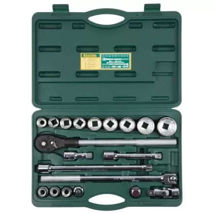 Набор торцовых головок KRAFTOOL "INDUSTRIE QUALITAT" (3/4"), Cr-V, пластиковый кейс, 20 предметов 27895-H20_z01 купить в Надыме