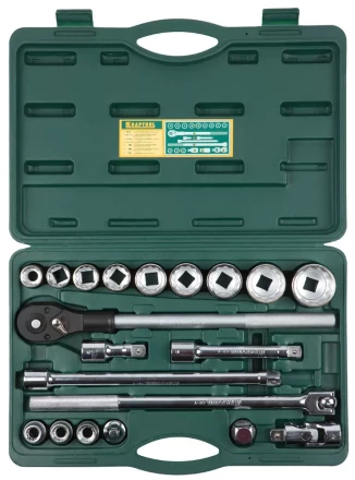Набор торцовых головок KRAFTOOL "INDUSTRIE QUALITAT" (3/4"), Cr-V, пластиковый кейс, 20 предметов 27895-H20_z01 купить в Надыме