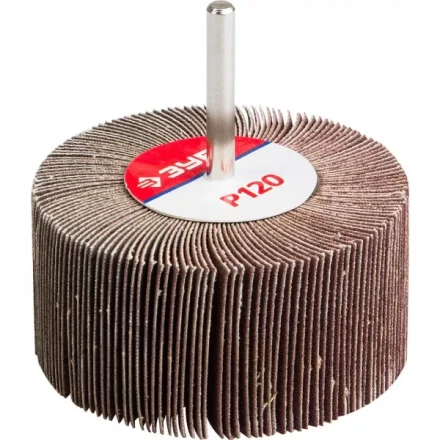 Круг шлифовальный ЗУБР "МАСТЕР" веерный лепестковый, на шпильке, тип КЛО, зерно-электрокорунд нормальный, P120, 40х80мм 36604-120 купить в Надыме