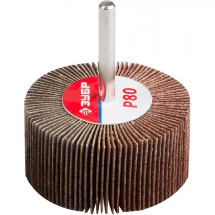 Круг шлифовальный ЗУБР "МАСТЕР" веерный лепестковый, на шпильке, тип КЛО, зерно-электрокорунд нормальный, P80, 30х60мм 36602-080 купить в Надыме