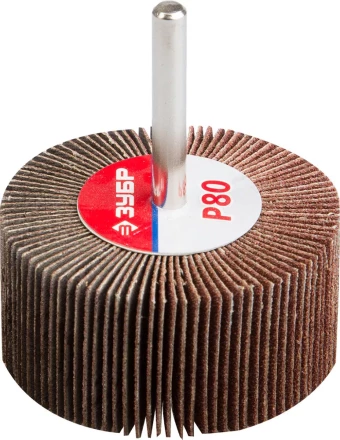 Круг шлифовальный ЗУБР "МАСТЕР" веерный лепестковый, на шпильке, тип КЛО, зерно-электрокорунд нормальный, P80, 30х60мм 36602-080 купить в Надыме