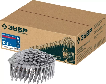 ЗУБР CRN 32 х 3.1 мм, барабанные гвозди кровельные оцинкованные, 7200 шт (305385-32) купить в Надыме
