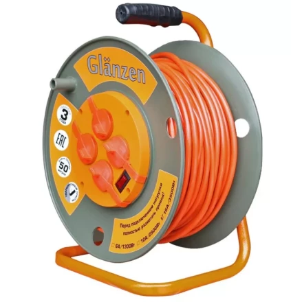 Удлинитель силовой на катушке GLANZEN 4 гн. ПВС 3х1,5 IP44 ЕВ-50-007 купить в Надыме