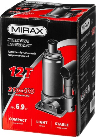 Домкрат гидравлический бутылочный, 12т, 210-400 мм, MIRAX 43260-12 43260-12 купить в Надыме
