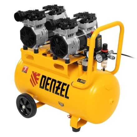 Компрессор безмасляный, малошумный Denzel DLS 1500/50, 1500 ВТ, 2x750, 50 л, 260 л/мин купить в Надыме