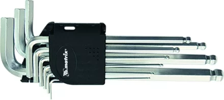 Набор ключей шестигранных имбусовых HEX 1.5–10 мм CrV 9 шт. удлиненные сатин с шаром MATRIX 11233 купить в Надыме