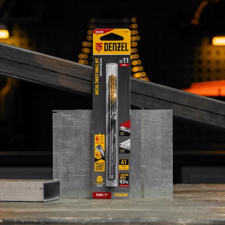 Сверло спиральное по металлу Denzel, 11 x 142мм, Р6М5, Golden Tip, многогранная заточка, 718286 купить в Надыме