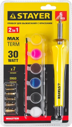 Прибор STAYER "MASTER" для выжигания с набором насадок 7шт и красками 45220 купить в Надыме