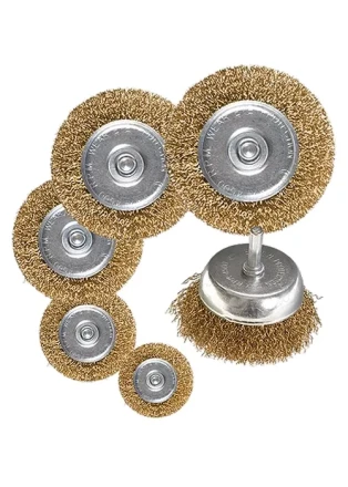 Набор щеток для дрели 6 шт 5 плоских 40-50-65-75-100 мм + 1 "чашка" 50 мм со шпильками MATRIX 74496 купить в Надыме