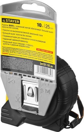 Рулетка STAYER &quot;PROFI&quot; &quot;MARS&quot;, обрезиненный корпус, утолщенное полотно, 10мх25мм 34131-10_z01 купить в Надыме