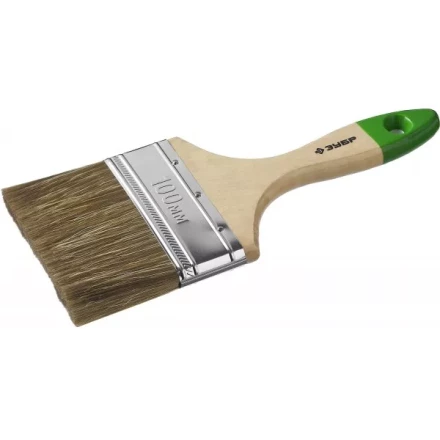 Кисть плоская  ЗУБР "ЛАЗУРЬ-МАСТЕР", смешанная щетина, деревянная ручка, 100мм 4-01009-100 купить в Надыме