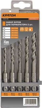 Набор сверл для перфоратора SDS-plus (5, 6, 6, 8, 10) Кратон 1 02 01 001 купить в Надыме
