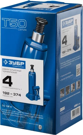 Домкрат гидравлический бутылочный T50, 4т, 192-374мм, ЗУБР Профессионал 43060-4 43060-4_z01 купить в Надыме