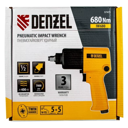 Ударный пневмогайковерт IW680, 1/2", 7000 об/мин, 680 Нм Denzel 57471 купить в Надыме