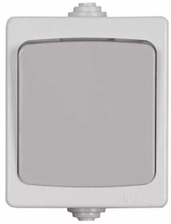 Выключатель СВЕТОЗАР &quot;АВРОРА&quot; проходной, одноклавишный, IP44, цвет серо-белый, 10А/~250В SV-54340-W купить в Надыме